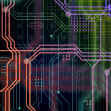 An abstract technological background consisting of a multitude of luminous gu Stock Illustration