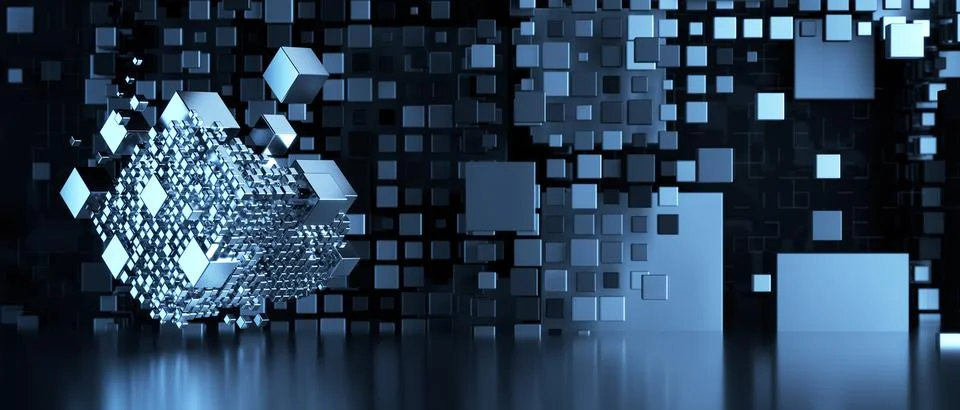 Abstract technological background from cubes. 3d render. Stock Illustration