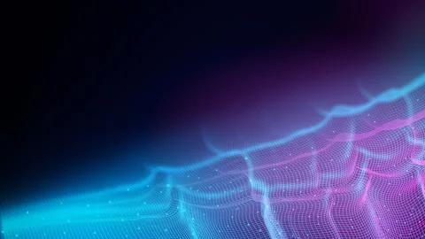 Abstract technological background featuring a glowing digital wave network .. Stock Illustration