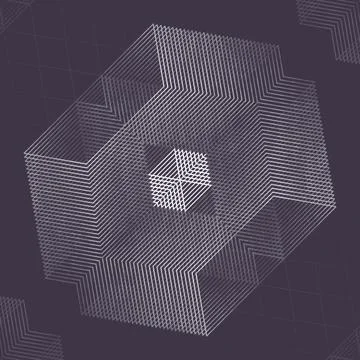 An abstract, technological background featuring an isometric cube made of lines 스톡 일러스트