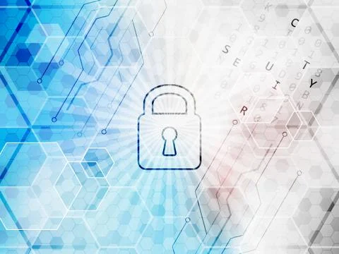Abstract technological background with global security concept. Lock, hexagon Stock Illustration