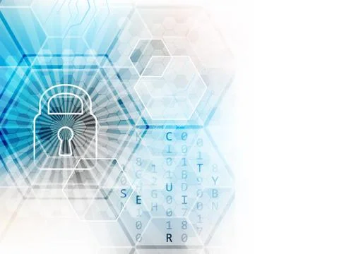 Abstract technological background with global security concept. Lock, hexagon Stock Illustration