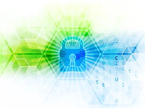 Abstract technological background with global security concept. Lock, hexagon Stock Illustration