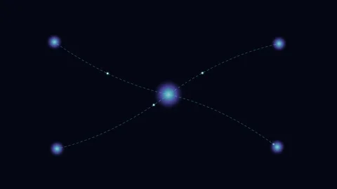 Abstract technological background with glowing blue dots connected by dashe.. Stock-Footage 345546948
