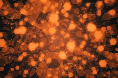 Abstract technological background of glowing hexagons. High-quality 3D illust Illustration