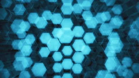 Abstract technological background of glowing hexagons. High-quality 3D illust Stock Illustration