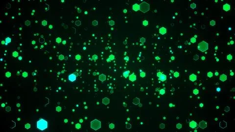 Abstract technological background with green luminous hexagons. Stock Photos
