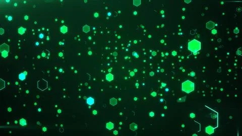 Abstract technological background with green luminous hexagons. Stockfoto's