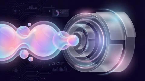 Abstract technological background with iridescent bubbles and futuristic ho.. 库存插图