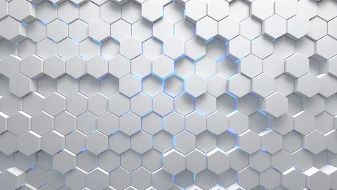Abstract technological background made of white hexagons with blue glow Stock Footage 101854552