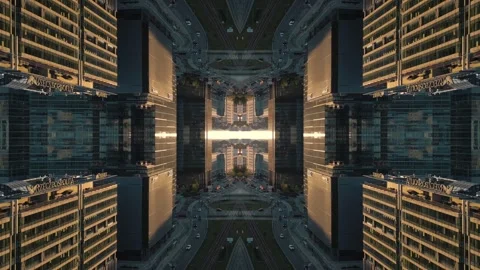 Abstract Technological Background with Mirrored Glass Patterns at Sunset Stock Footage 320525531
