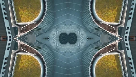Abstract Technological Background with Mirrored Glass Patterns at Sunset Stock Footage 320525699