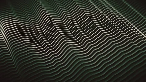 Abstract technological background with slowly oscillating 3D lines in dark green Stock Footage 325329536