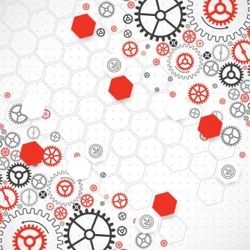 Abstract technological background with various cogwheels Illustrazione stock