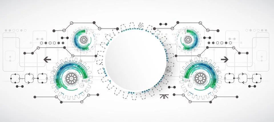 Abstract technological background with various elements Illustrazione stock