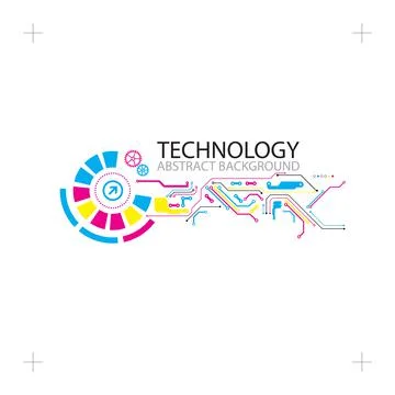 Abstract technological background with various elements. CMYK concept. 스톡 일러스트