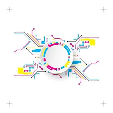 Abstract technological background with various elements. CMYK concept. Stock Illustration
