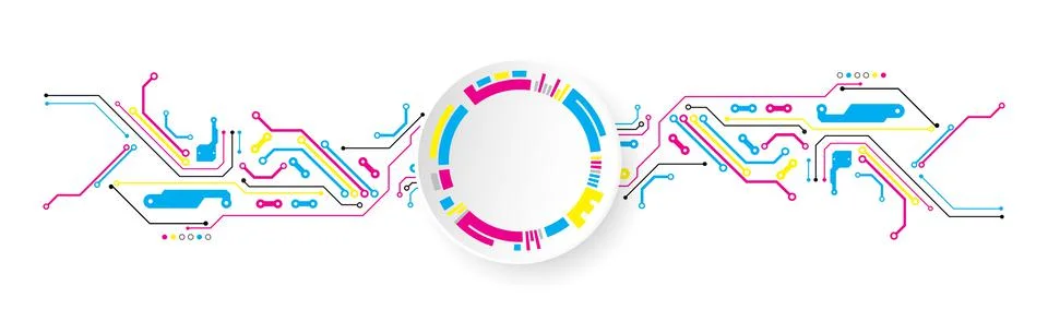 Abstract technological background with various elements. CMYK concept. 스톡 일러스트
