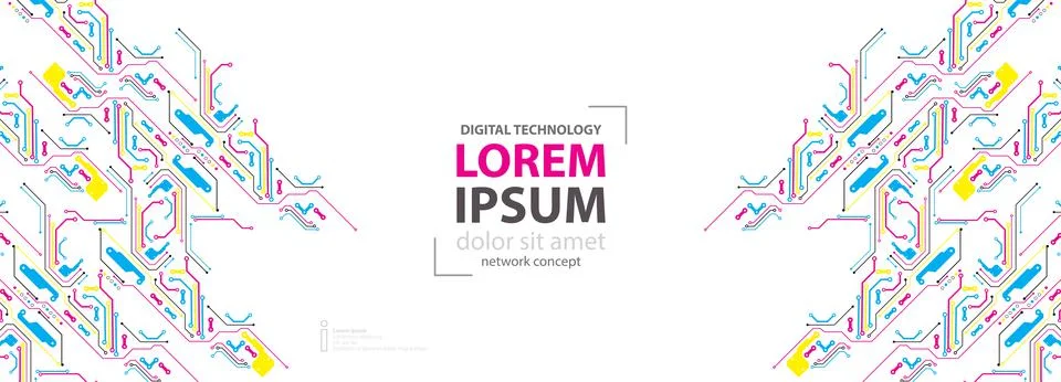 Abstract technological background with various elements. CMYK concept. Vector Illustrazione stock