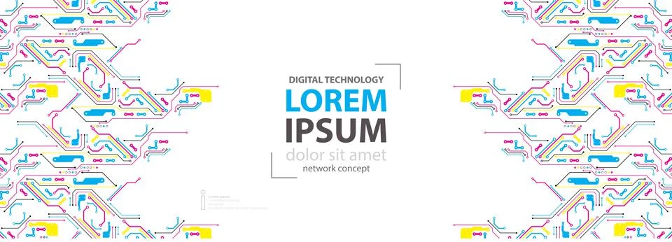 Abstract technological background with various elements. CMYK concept. Vector Stock Illustration