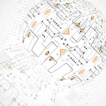 Abstract technological background with various technological elements Stock Illustration