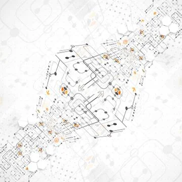 Abstract technological background with various technological elements Stockillustratie