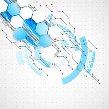 Abstract technological background with various technological elements Illustrazione stock