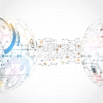 Abstract technological background with various technological elements Stock Illustration