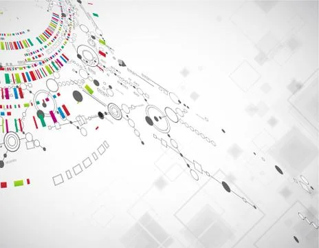 Abstract technological background with various technological elements Illustrazione stock