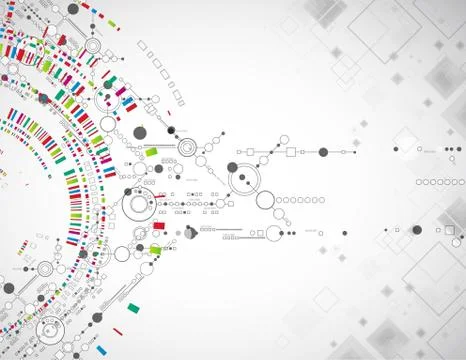 Abstract technological background with various technological elements Illustrazione stock