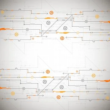 Abstract technological background with various technological elements. Illustrazione stock