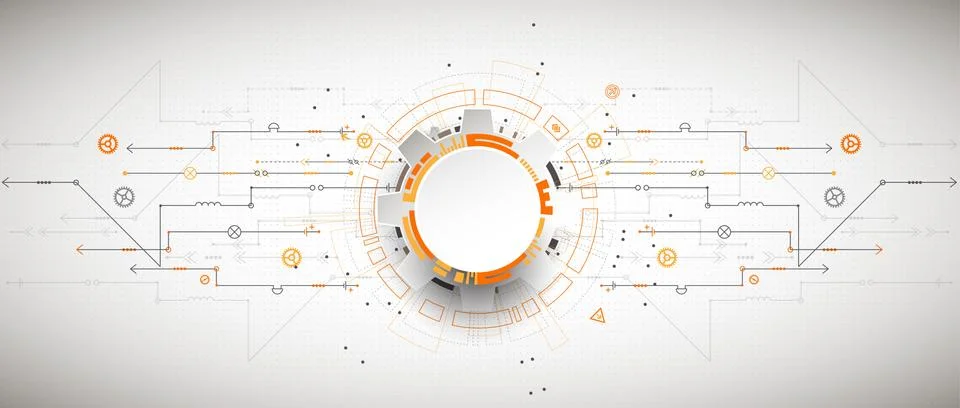 Abstract technological background with various technological elements. Struct Illustrazione stock