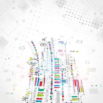 Abstract technological background with various technological elements Illustrazione stock