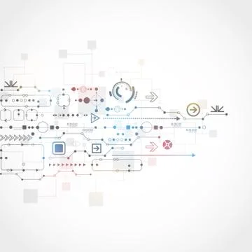 Abstract technological background with various technological elements Stockillustratie