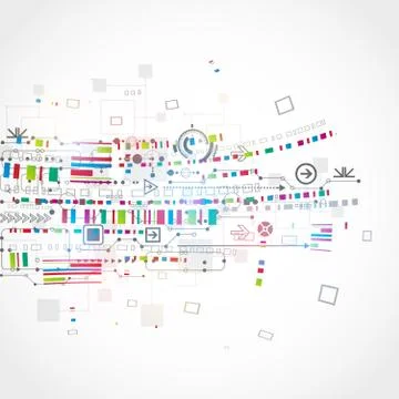 Abstract technological background with various technological elements イラスト素材