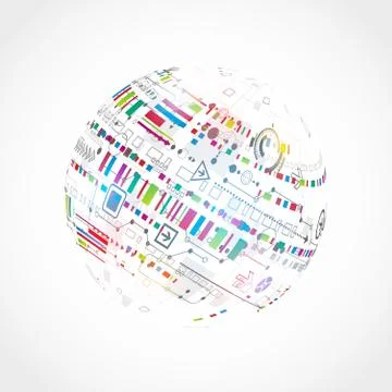 Abstract technological background with various technological elements Stock Illustration