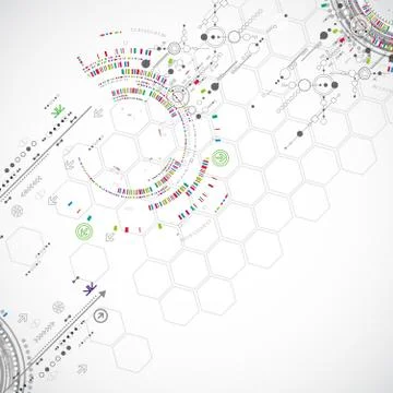 Abstract technological background with various technological elements Stockillustratie