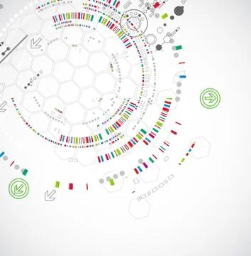 Abstract technological background with various technological elements 스톡 일러스트