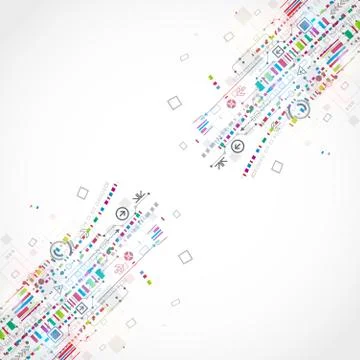 Abstract technological background with various technological elements Illustrazione stock