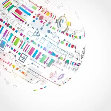 Abstract technological background with various technological elements Stock Illustration