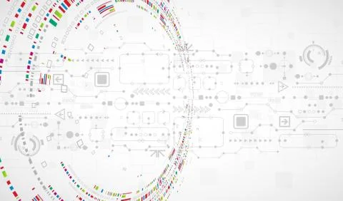 Abstract technological background with various technological elements. Stock Illustration
