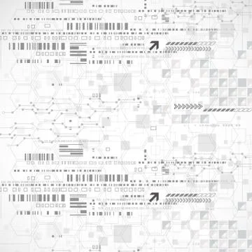 Abstract technological background with various technological elements. Illustrazione stock