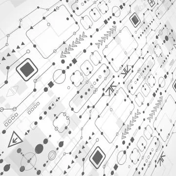 Abstract technological background with various technological elements Stockillustratie