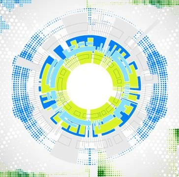 Abstract technological background with various technological elements. Stock Illustration