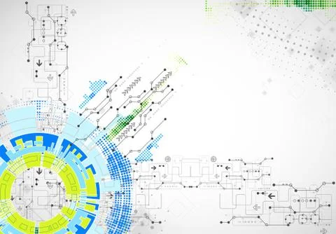 Abstract technological background with various technological elements. Stock Illustration