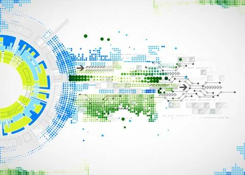 Abstract technological background with various technological elements. Stock Illustration