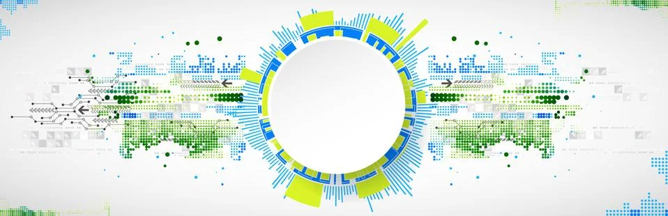 Abstract technological background with various technological elements. Illustrazione stock