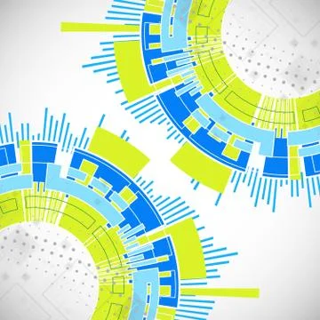 Abstract technological background with various technological elements. Illustrazione stock