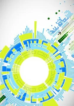 Abstract technological background with various technological elements. Illustrazione stock