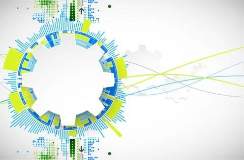 Abstract technological background with various technological elements. 스톡 일러스트